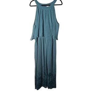 Soft‎ Surroundings 3X Sleeveless Maxi Dress Green Chiffon Cape Floral Boho